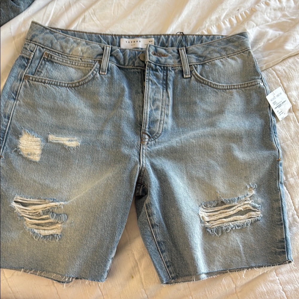 Womens Distressed Denim Bermuda Shorts